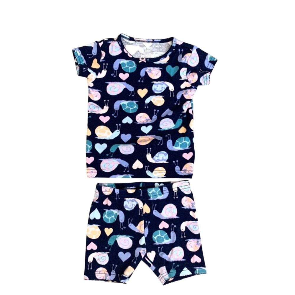 Carter’s Pink Snails Matching Pajama Shorts Set Navy Blue 24 months